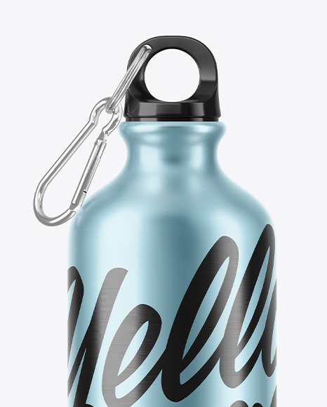 Matte Aluminum Sport Water Bottle with Carabiner Mockup