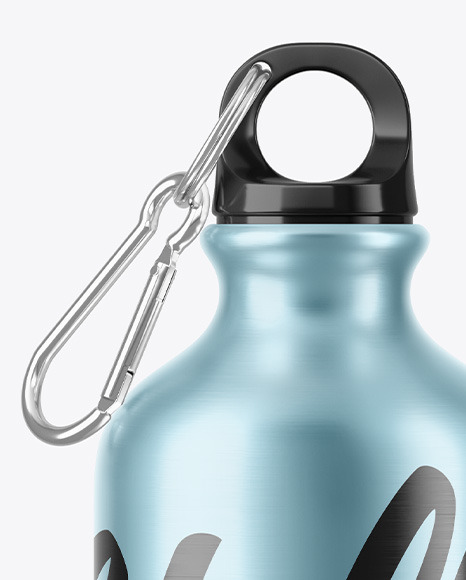 Matte Aluminum Sport Water Bottle with Carabiner Mockup