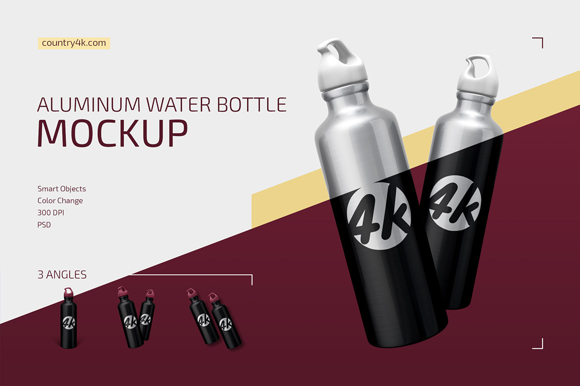 Aluminum Water Bottle Mockup Set Aluminum Water Bottle Mockup Set