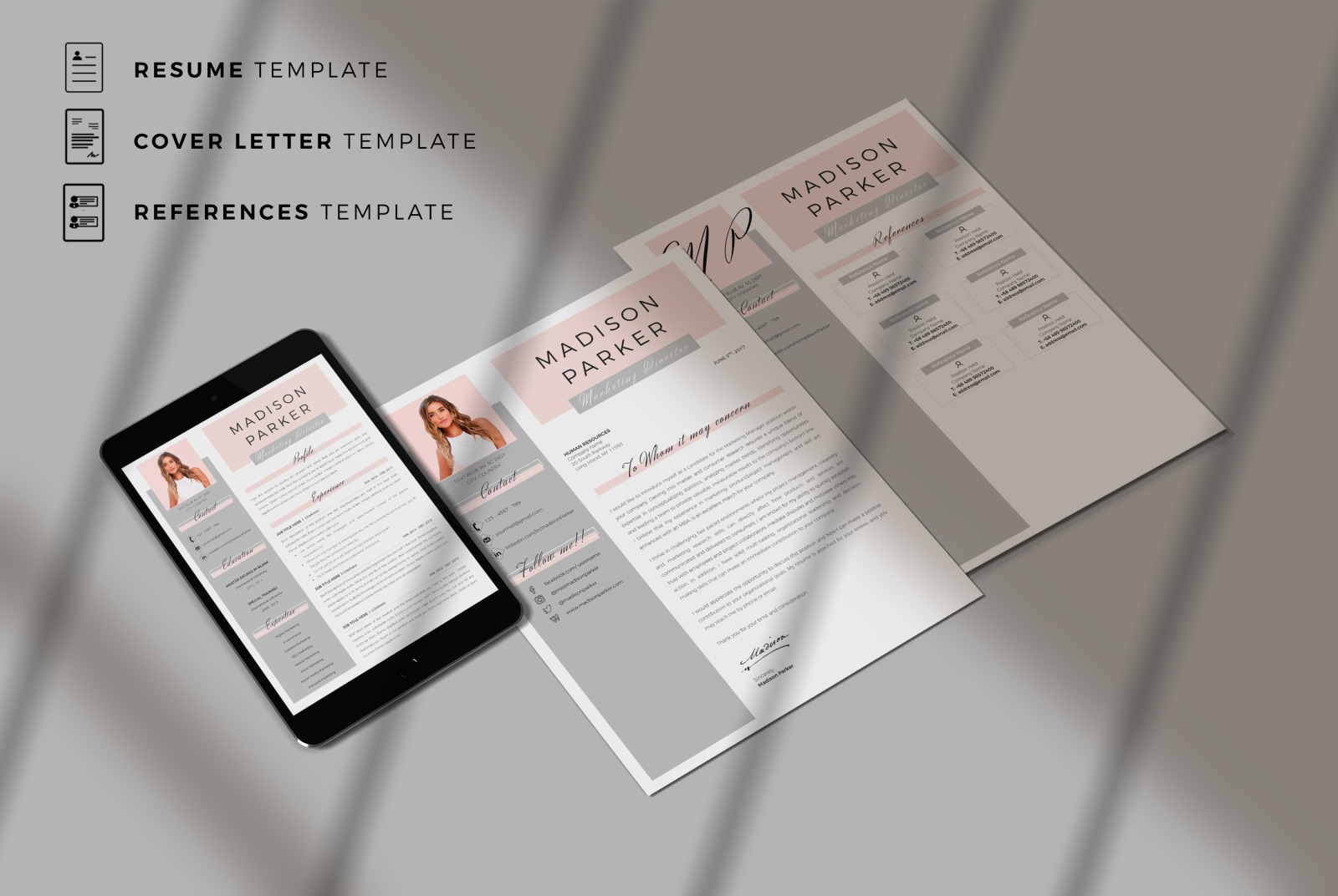 Creative Resume, CV Template for Microsoft Word &amp; Pages. Resume Design + Cover Letter + References