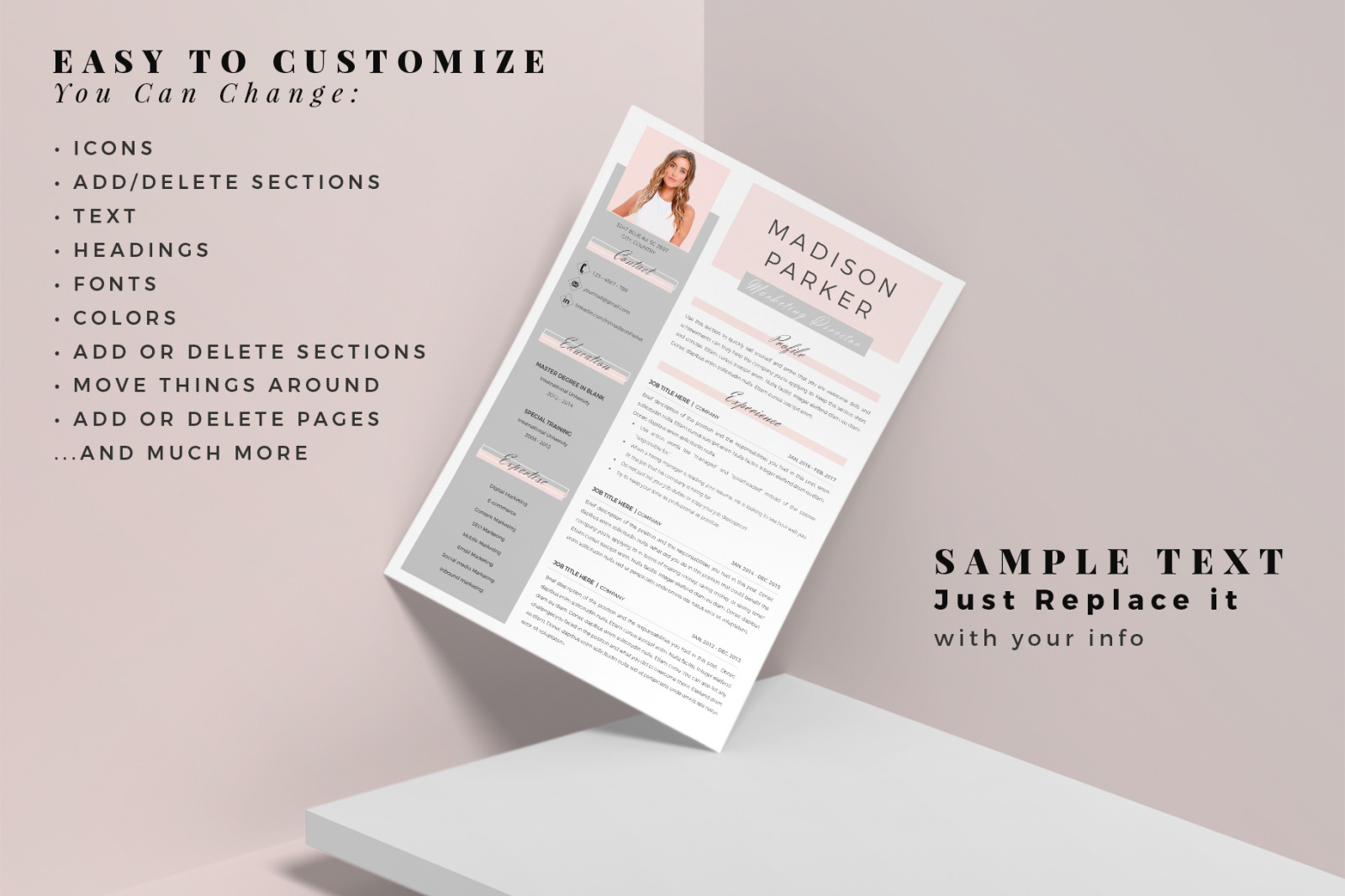 Creative Resume, CV Template for Microsoft Word &amp; Pages. Resume Design + Cover Letter + References