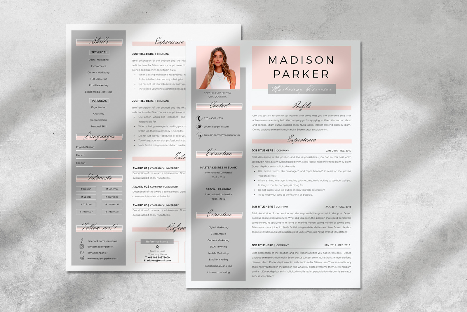 Creative Resume, CV Template for Microsoft Word &amp; Pages. Resume Design + Cover Letter + References