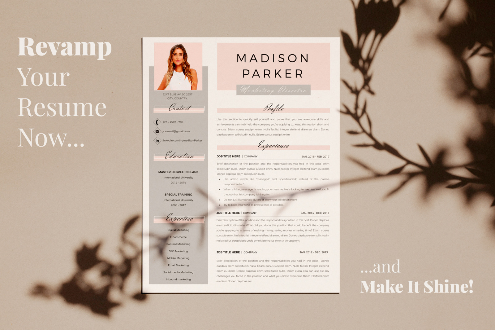 Creative Resume, CV Template for Microsoft Word &amp; Pages. Resume Design + Cover Letter + References