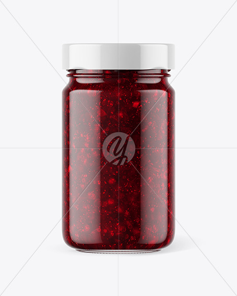 Clear Glass Jar with Cranberry Jam Mockup