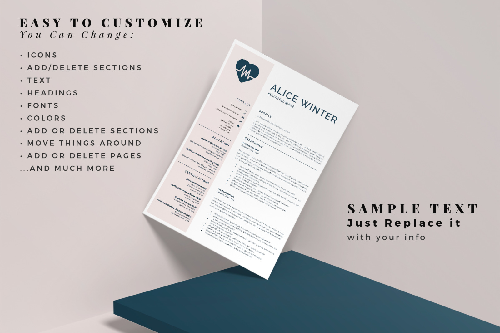 RN Nurse Resume Template. Registered Nurse Resume, Cover Letter and References. Nursing Resume CV