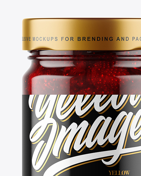 Clear Glass Jar with Strawberry Jam Mockup