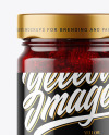 Clear Glass Jar with Strawberry Jam Mockup