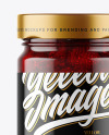 Clear Glass Jar with Strawberry Jam Mockup