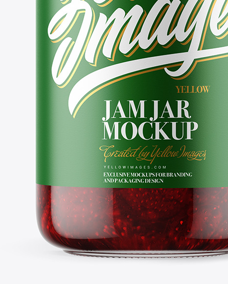 Clear Glass Jar with Strawberry Jam Mockup