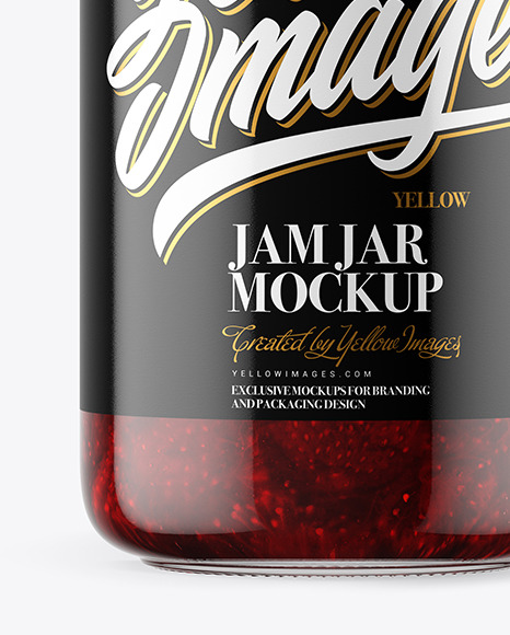 Clear Glass Jar with Strawberry Jam Mockup