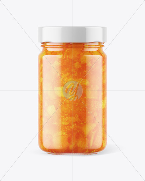 Clear Glass Jar with Apricot Jam Mockup