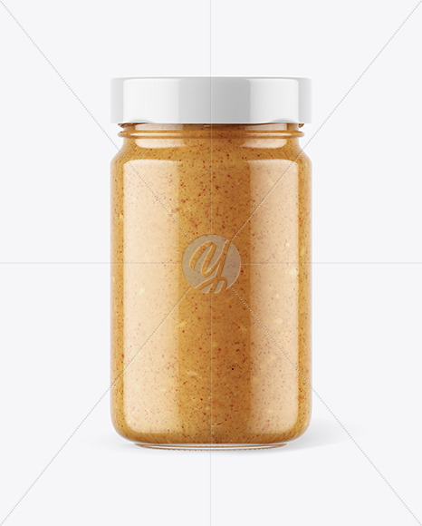 Clear Glass Jar with Crunchy Peanut Butter Mockup