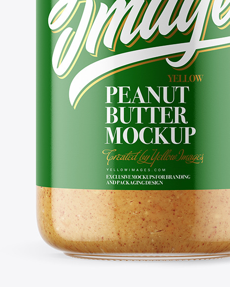 Clear Glass Jar with Crunchy Peanut Butter Mockup