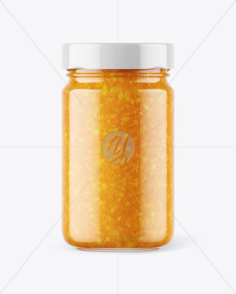 Clear Glass Jar with Orange Jam Mockup