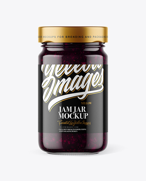 Clear Glass Jar with Blueberry Jam Mockup