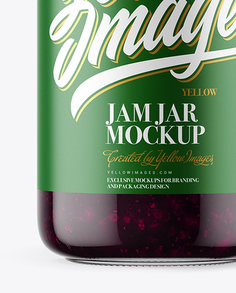 Clear Glass Jar with Blueberry Jam Mockup