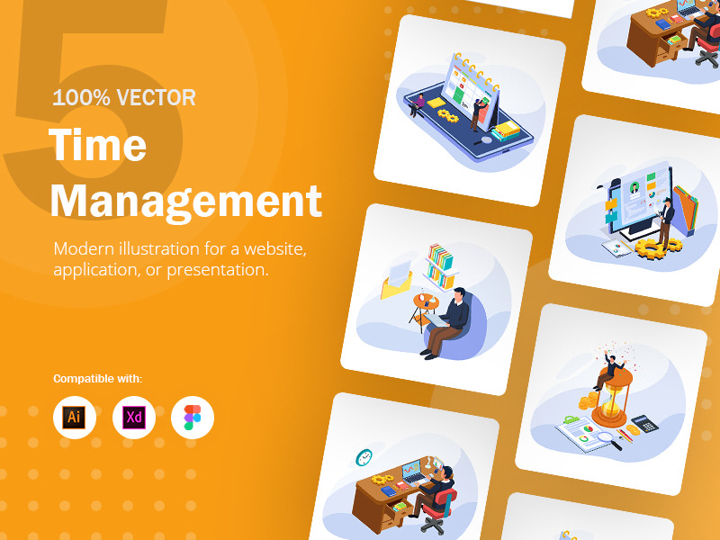 Set of Isometric Time Management Illustration Set of Isometric Time Management Illustration
