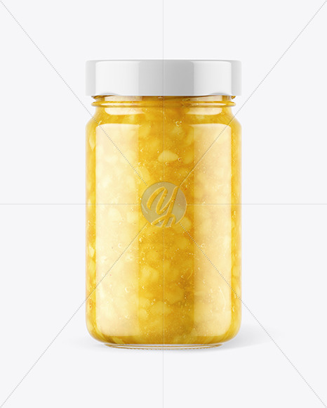 Clear Glass Jar with Pear Jam Mockup