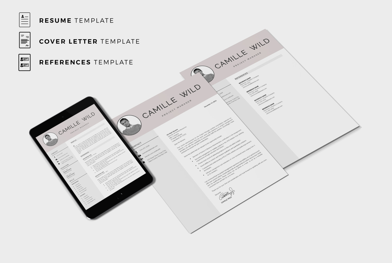 Professional CV Template for Project Manager. Instant Download Cover Letter &amp; Resume with Photo