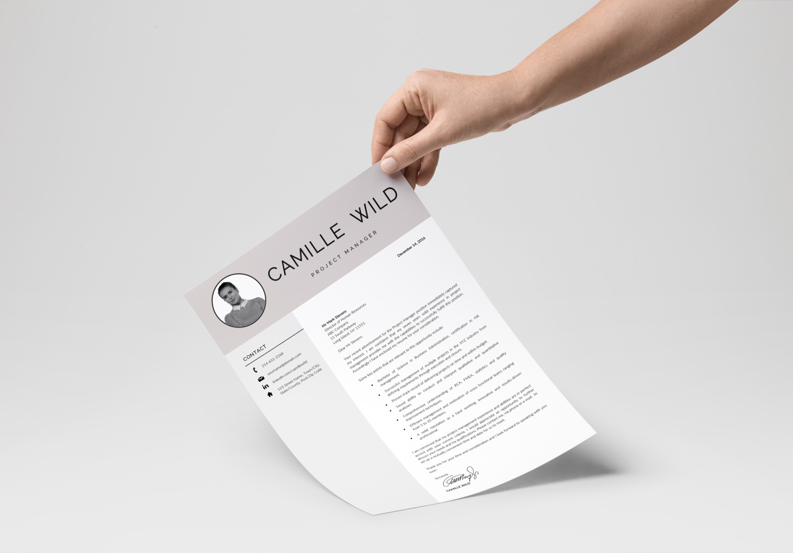 Professional CV Template for Project Manager. Instant Download Cover Letter &amp; Resume with Photo