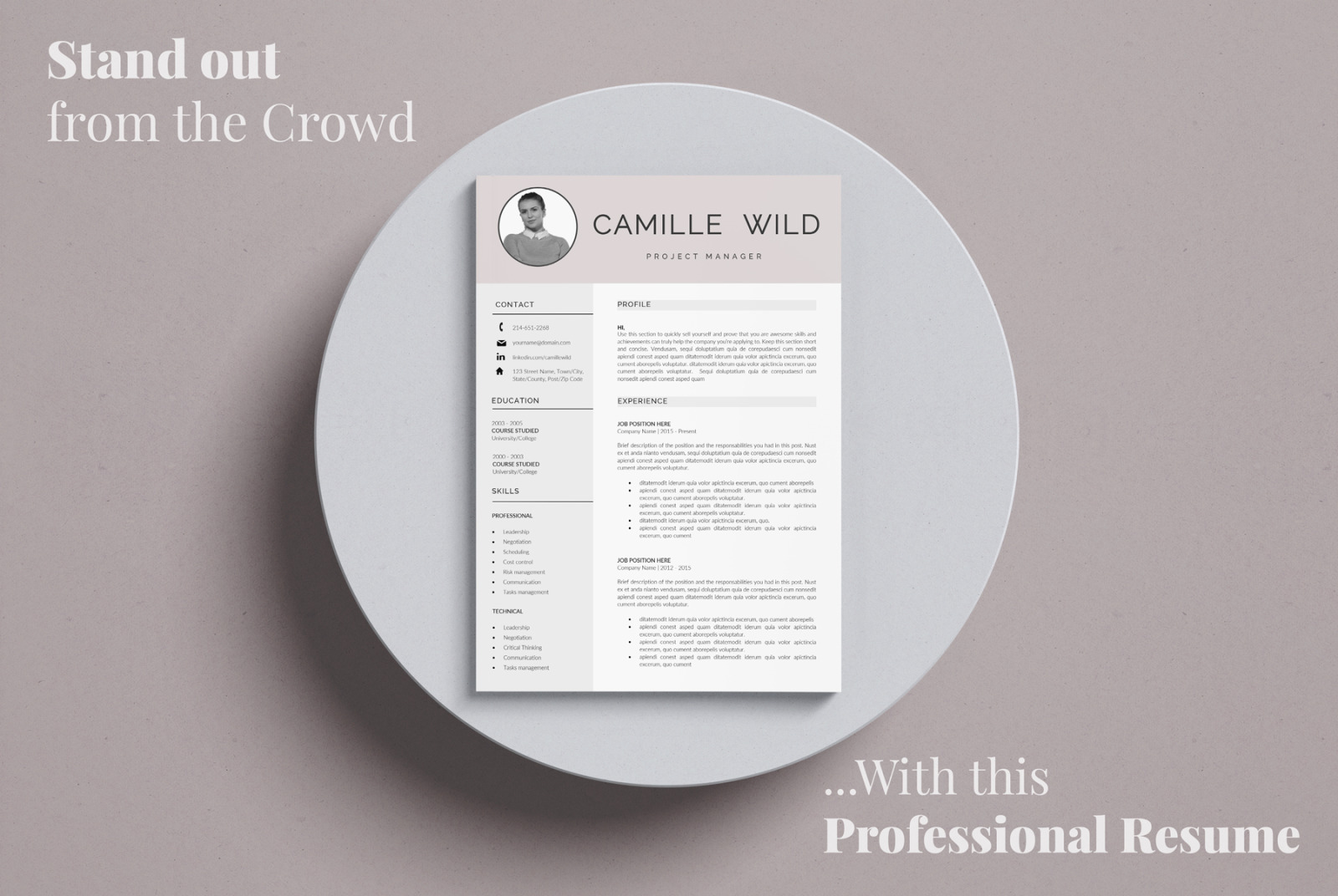 Professional CV Template for Project Manager. Instant Download Cover Letter &amp; Resume with Photo