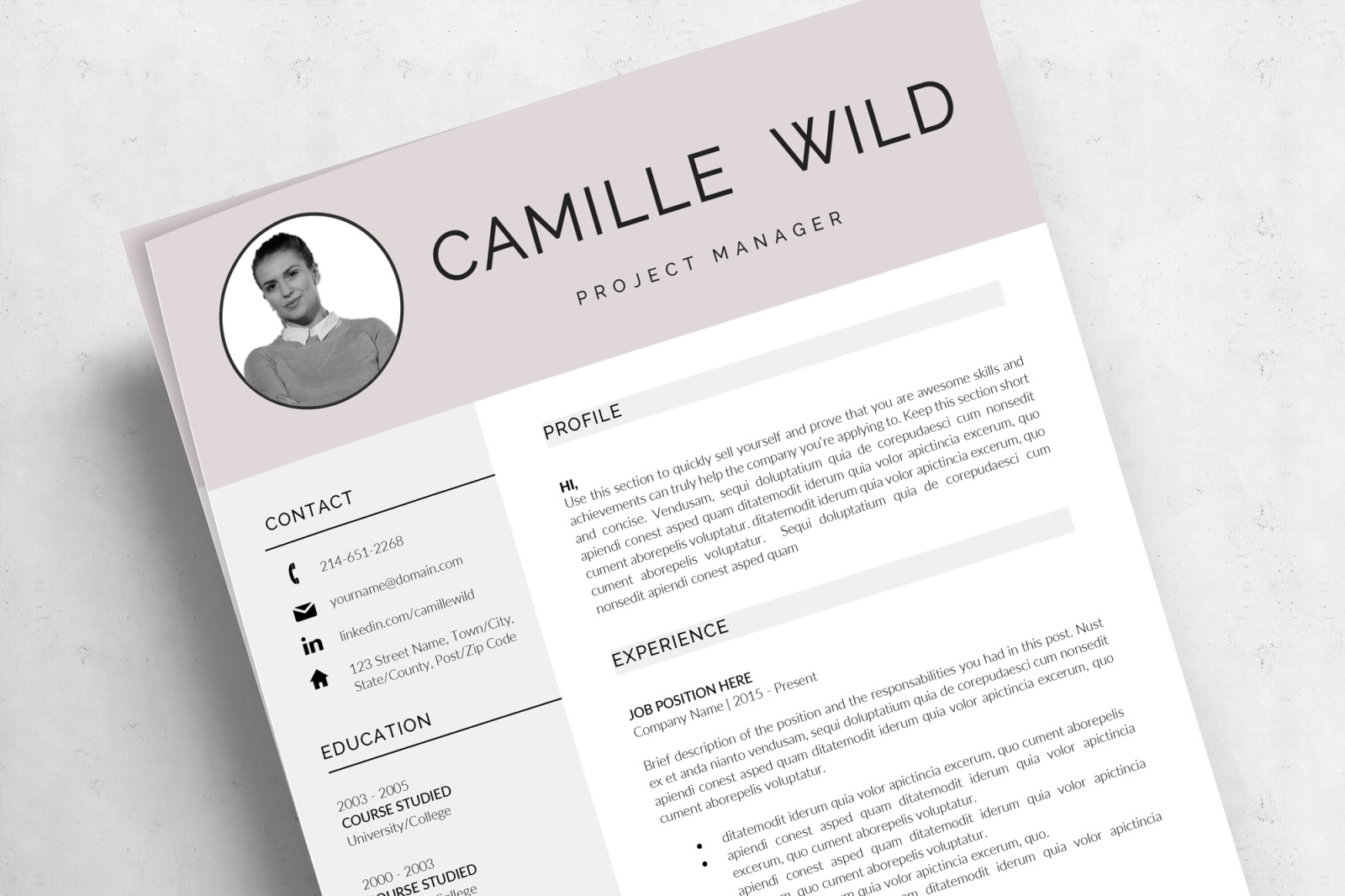 Professional CV Template for Project Manager. Instant Download Cover Letter &amp; Resume with Photo