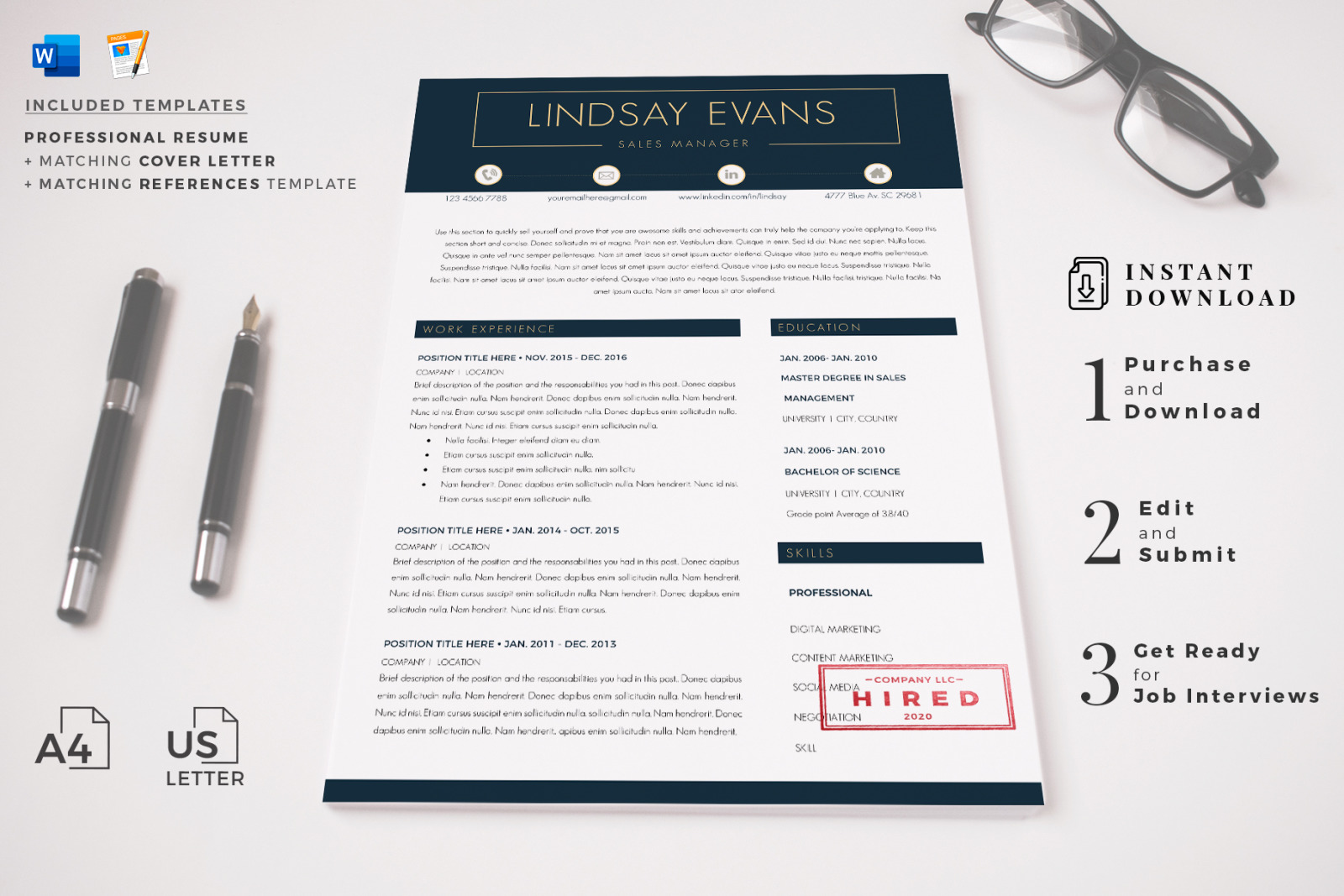 Sales Manager Professional Resume, CV template + Cover Letter template + References Template Sales Manager Professional Resume, CV template + Cover Letter template + References Template
