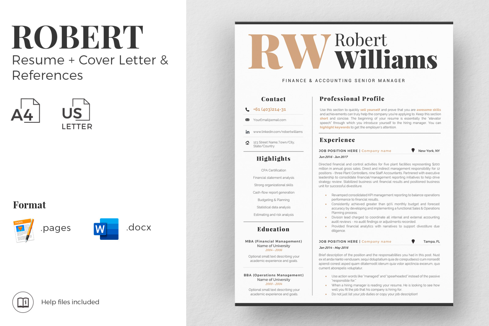 Accountant Sales Resume Template + Cover Letter format and References for MS Word and Mac Pages Accountant Sales Resume Template + Cover Letter format and References for MS Word and Mac Pages