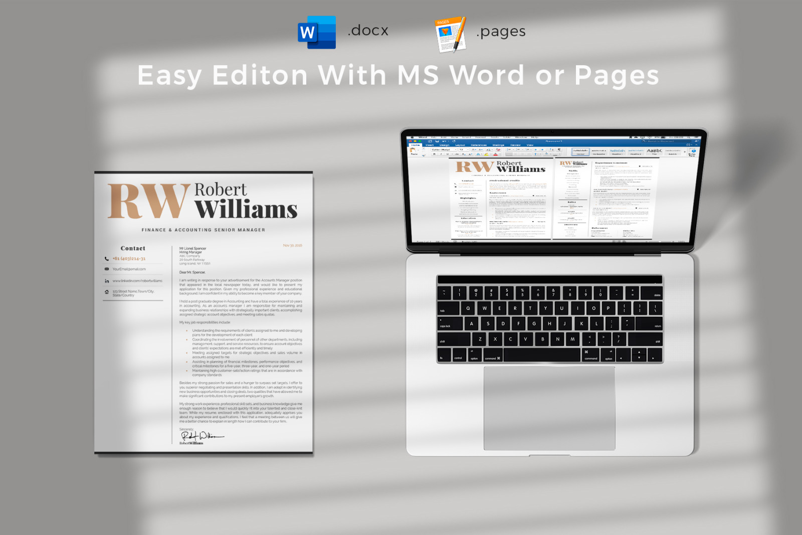 Accountant Sales Resume Template + Cover Letter format and References for MS Word and Mac Pages Accountant Sales Resume Template + Cover Letter format and References for MS Word and Mac Pages