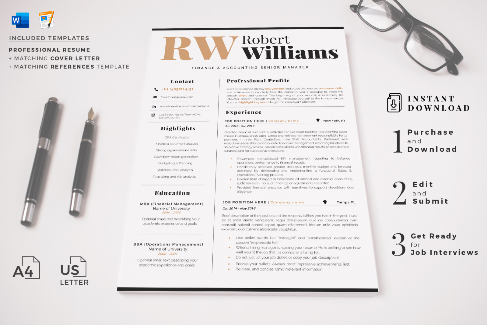 Accountant Sales Resume Template + Cover Letter format and References for MS Word and Mac Pages Accountant Sales Resume Template + Cover Letter format and References for MS Word and Mac Pages
