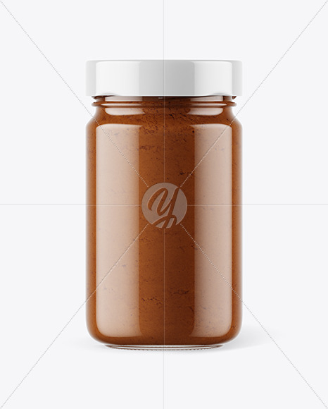 Clear Glass Jar with Powdered Chocolate Peanut Butter Mockup