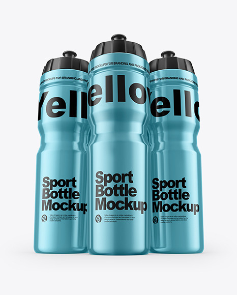 Three Metallic Sport Bottles Mockup