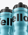 Three Metallic Sport Bottles Mockup