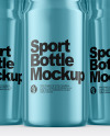 Three Metallic Sport Bottles Mockup