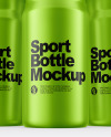 Three Matte Metallic Sport Bottles Mockup Three Matte Metallic Sport Bottles Mockup