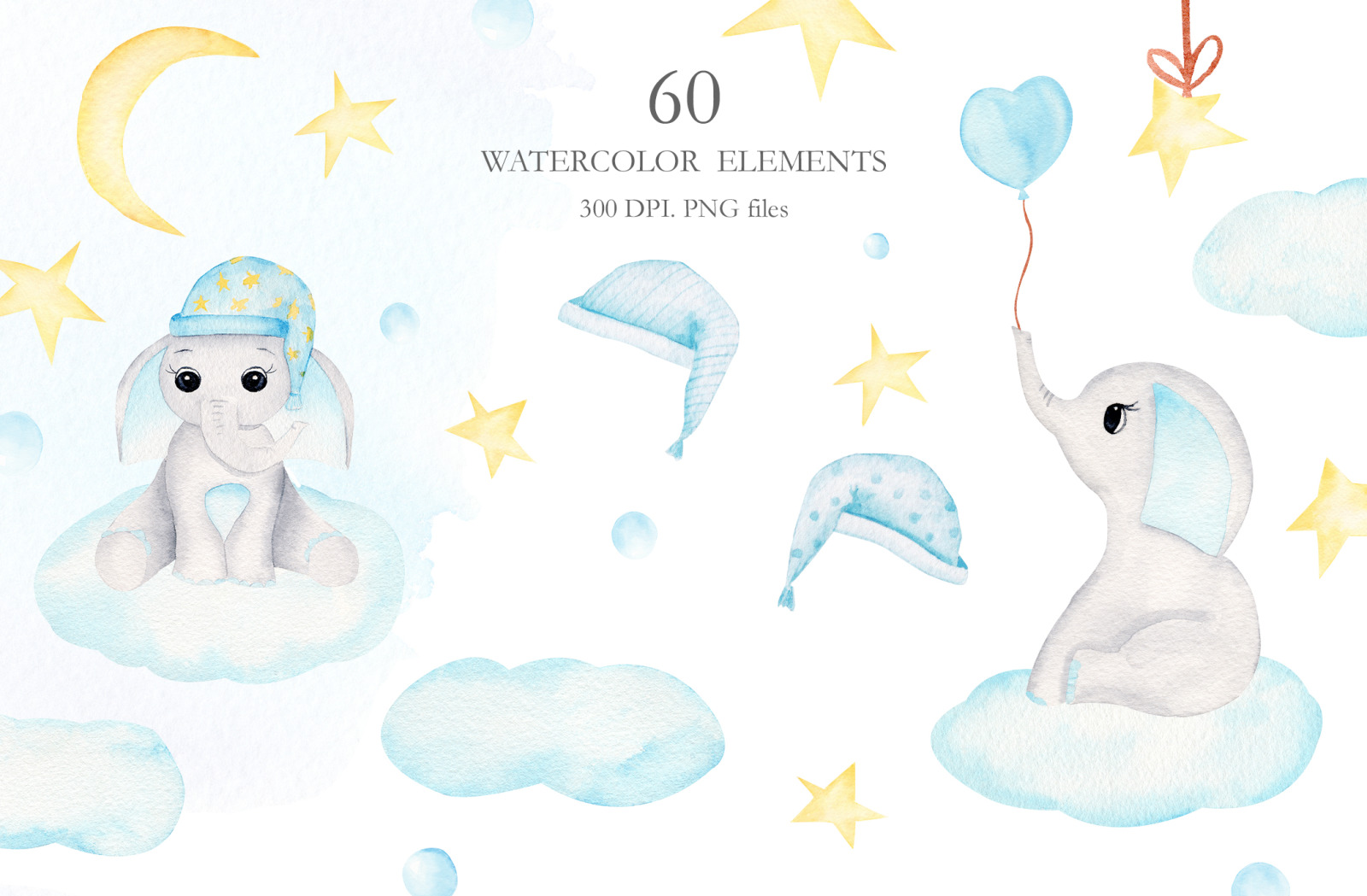 Watercolor Baby Boy Elephants Collection Watercolor Baby Boy Elephants Collection