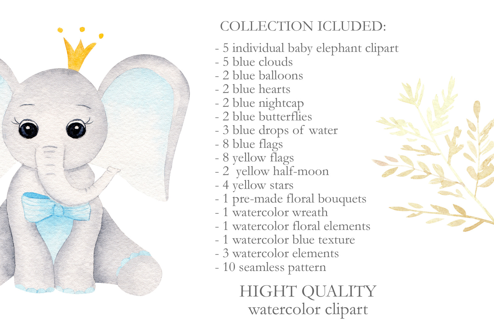 Watercolor Baby Boy Elephants Collection Watercolor Baby Boy Elephants Collection
