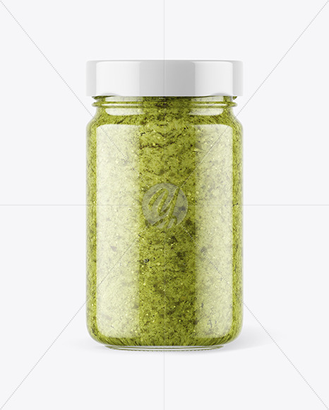 Clear Glass Jar with Pesto Sauce Mockup