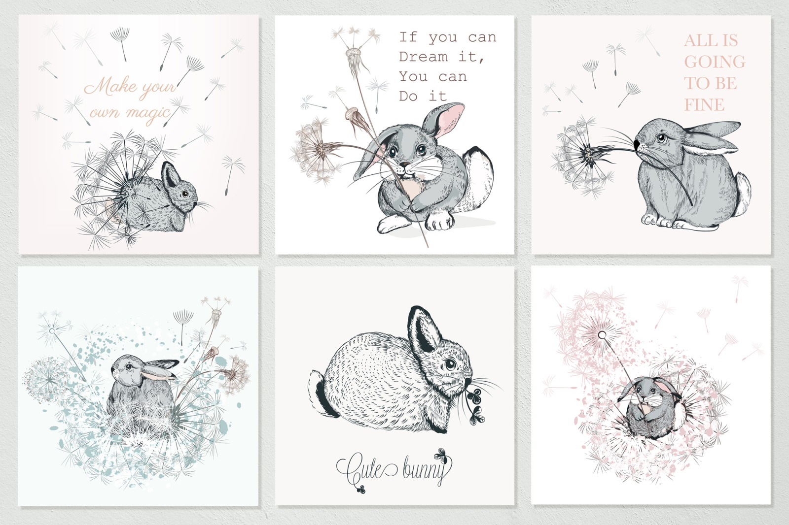 Pretty bunnies vector illustrations set Pretty bunnies vector illustrations set