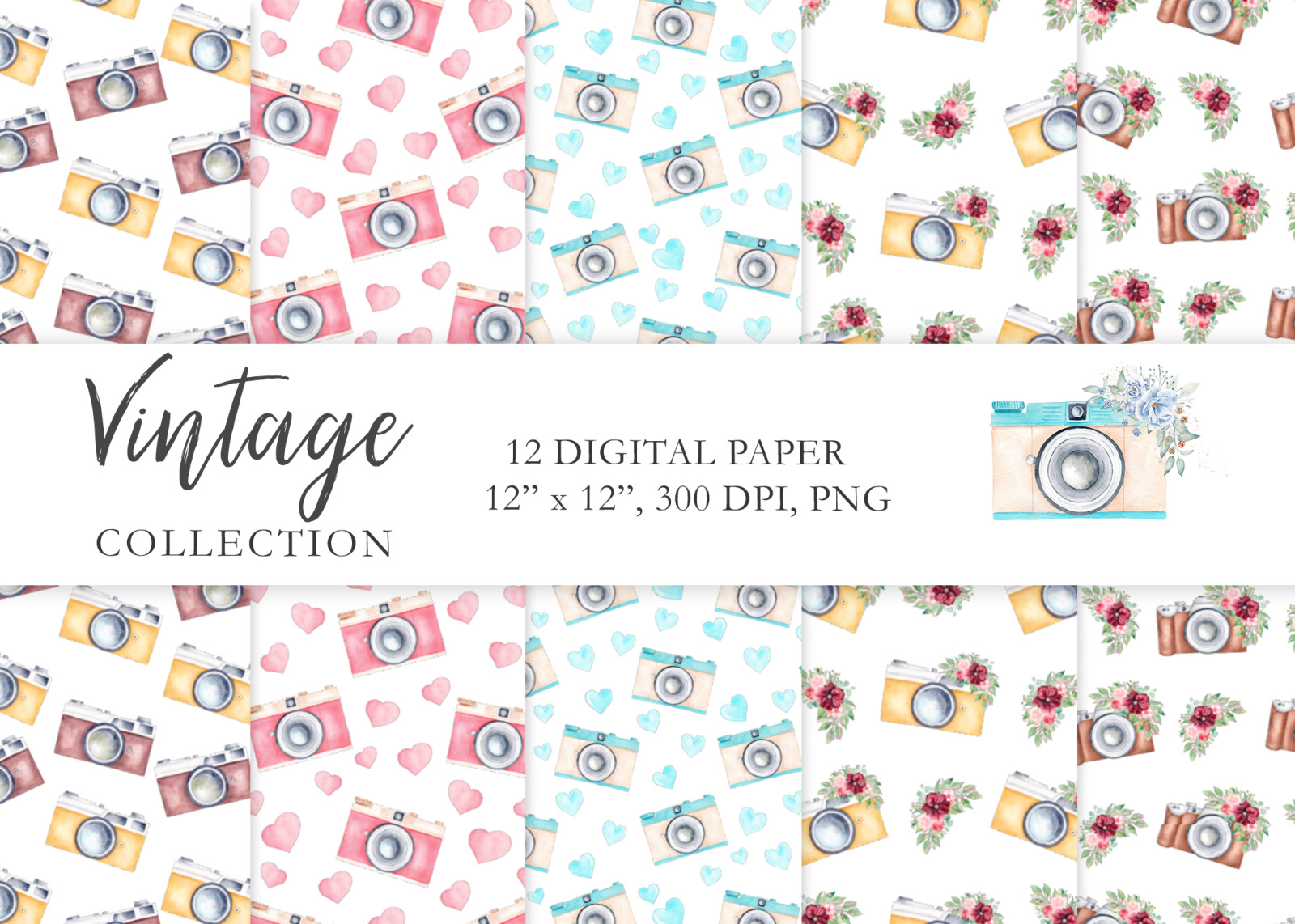 Watercolor Vintage Cameras Collection Watercolor Vintage Cameras Collection