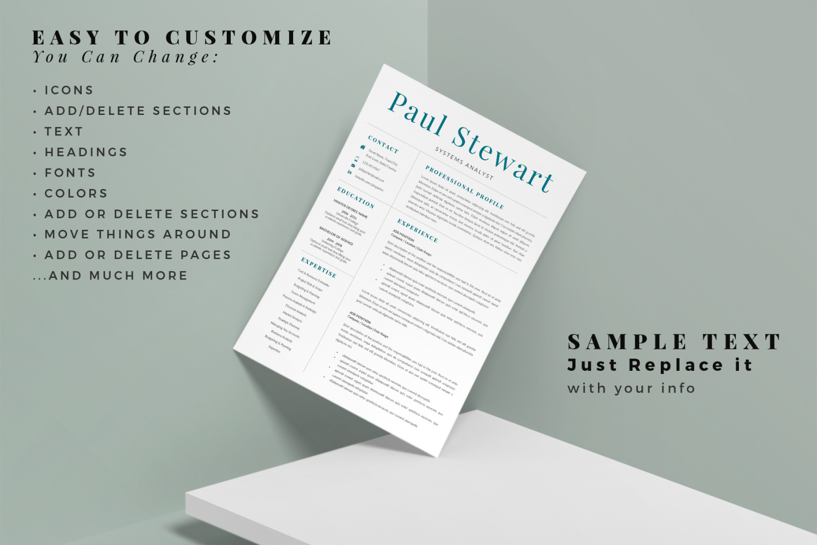 Professional Resume for Word and Pages. Resume + Cover Letter + References + Career tips + icon set