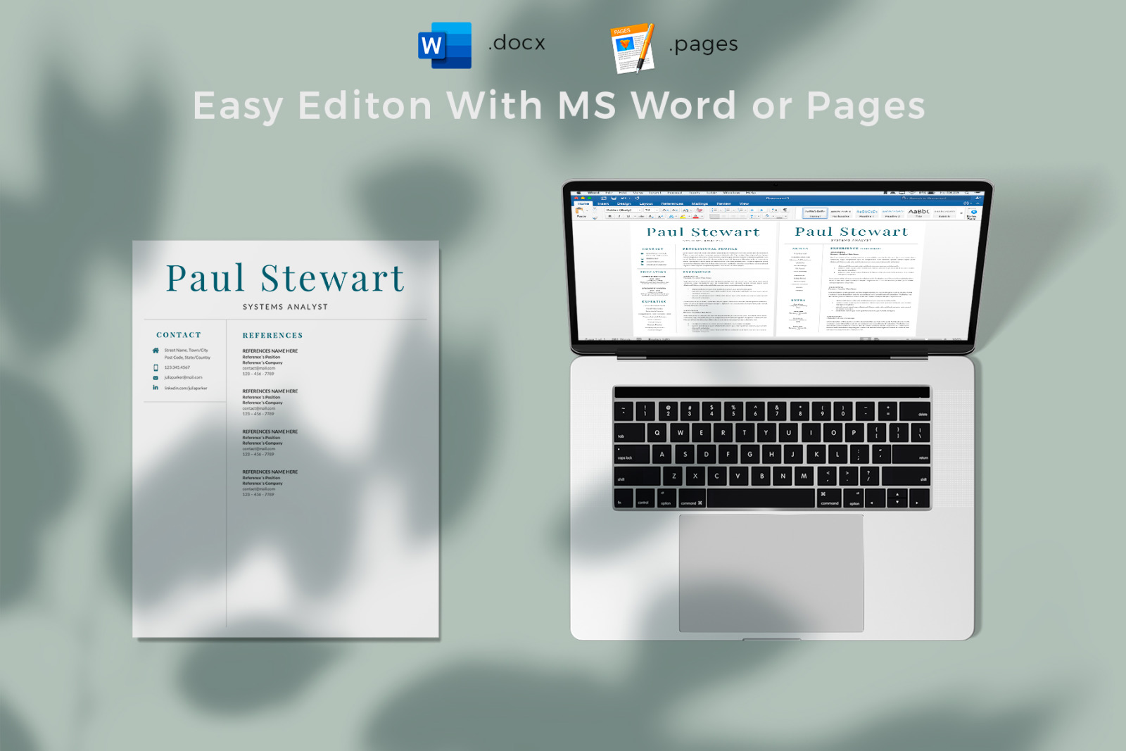 Professional Resume for Word and Pages. Resume + Cover Letter + References + Career tips + icon set