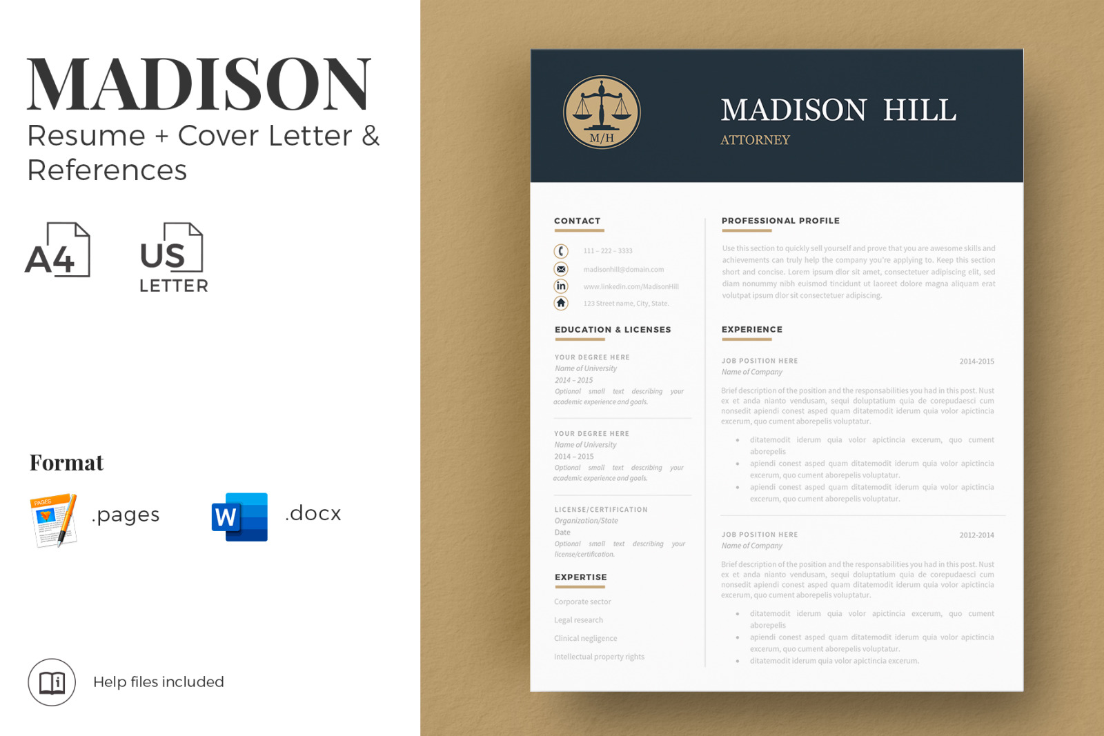 Attorney Resume, CV. Lawyer Resume Template + Legal Cover Letter + References + Tips