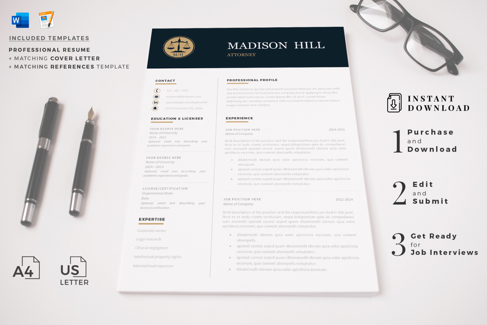 Attorney Resume, CV. Lawyer Resume Template + Legal Cover Letter + References + Tips Attorney Resume, CV. Lawyer Resume Template + Legal Cover Letter + References + Tips
