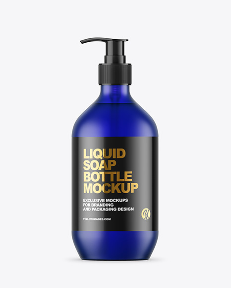 Frost Blue Liquid Soap Bottle with Pump Mockup