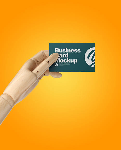 Wooden Hand With Business Card Mockup