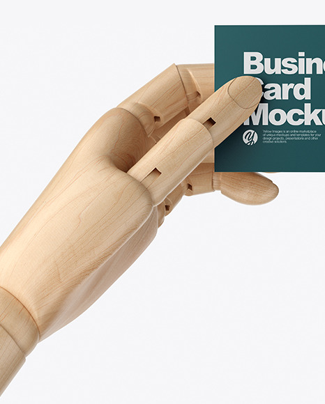 Wooden Hand With Business Card Mockup