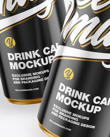 Two Metallic Drink Cans w/ Glossy Finish Mockup