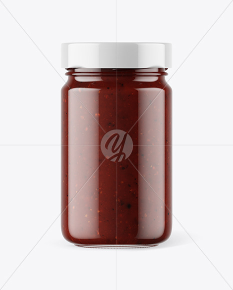 Clear Glass Jar with BBQ Sauce Mockup