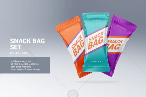 Snack Bag Set Mockup - Matte bag